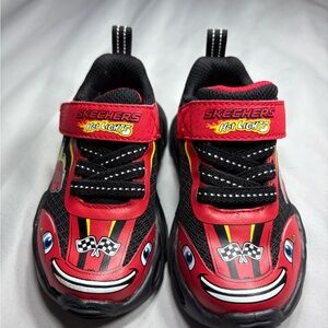 Skechers Hot Lights Red and Black Toddler Racing Car Light-Up Sneakers